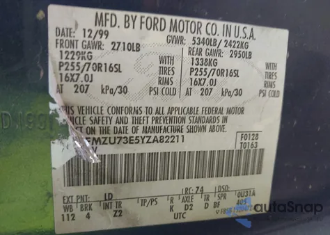 2000 Ford Explorer Xlt z USA, uszkodzony, nr VIN 1FMZU73E5YZA82211